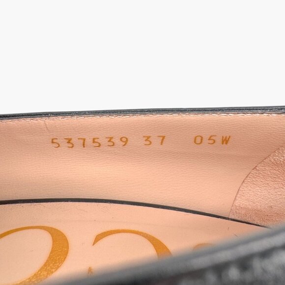 Gucci Sylvie Black Leather Chain Web Stripe Block Heel Pumps Shoes Size 37 US 7 - Picture 14 of 15